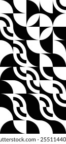 Scandinavian geometric background. Bauhaus abstract geometric simple shapes pattern with triangles, square and half circle. Monochrome black and white. Geometry minimal style poster. Vector