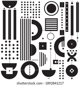 Scandinavian geometric cute vector illustration pattern of monochrome geometrical simple elemetns. Background for fabric, textile, paper, wallpaper, wrapping, or tile. 