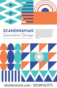 Scandinavian geometric design poster. Abstract and geometrical shapes and elements with bright colors. Business poster and vector template.