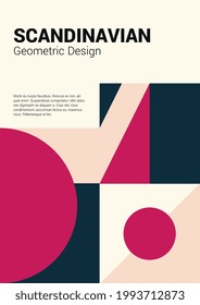 Afiche de la plantilla de diseño geométrico escandinavo. Formas abstractas modernas y coloridas. Antecedentes para negocios, afiche, portada y volante.