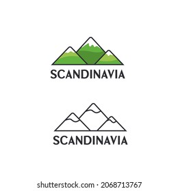 Scandinavian geometric logo. Mountains and greenery. Modern design of an ecological company