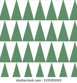 Scandinavian geometric pattern with stylized linear fir and pine trees. Simple classic christmas seamless pattern for background, wrapping paper, fabric, surface design.  