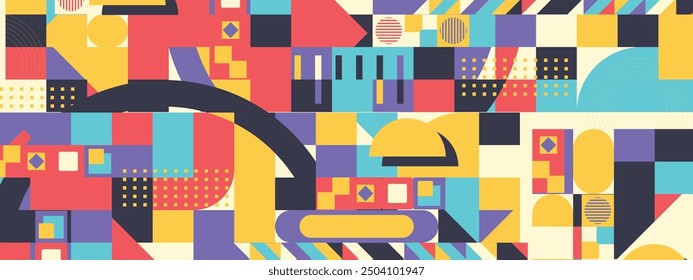 Skandinavische geometrische nahtlose Muster Hintergrund in Retro-und Bauhaus Design Stil Skandinavische geometrische nahtlose Muster Hintergrund in Retro-und Bauhaus Design Stil Kunst