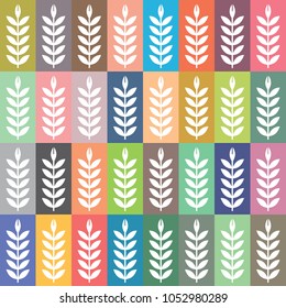 Scandinavian geometric seamless vector pattern with colorful plants in rectangles in minimalist style