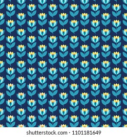 Scandinavian geometric simple seamless floral pattern. Folk nordic style art. Tulip flowers background.
