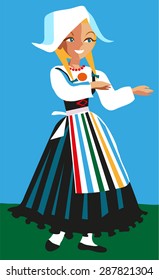 Scandinavian girl in a traditional dress. Vector illustration