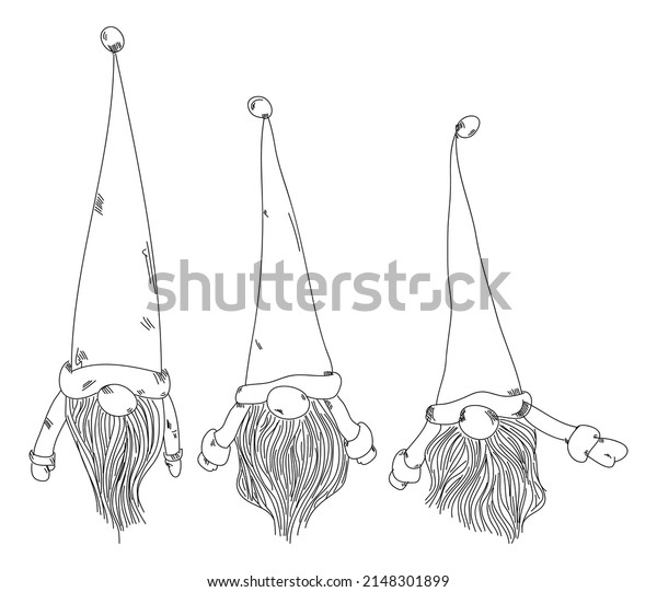 Scandinavian Gnome Hat Big Beard Line Stock Vector (Royalty Free