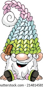 scandinavian gnome sitting
 and smiles drawn in cartoon style