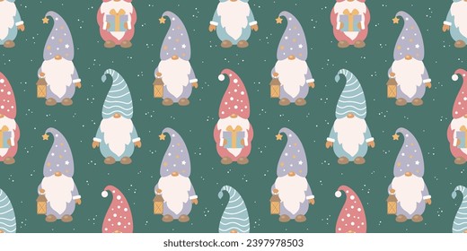 Scandinavian gnomes pattern. Flat vector Christmas illustration.