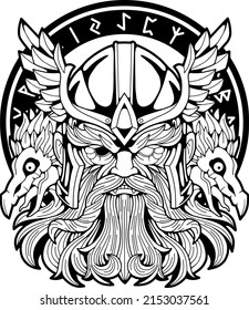 scandinavian god Odin, contour illustration, logo