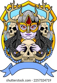 Scandinavian goddess of death Hel, design illustration
