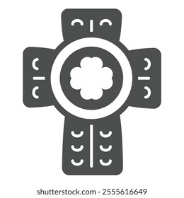 Scandinavian grave cross solid icon, memorial saint Patrick day concept. Vector graphics. Cross with clover leaf sign on white background, outline style icon for mobile or web design