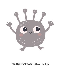 Scandinavian Gray Alien Character with Spiky Head, Antennae and Large Eyes