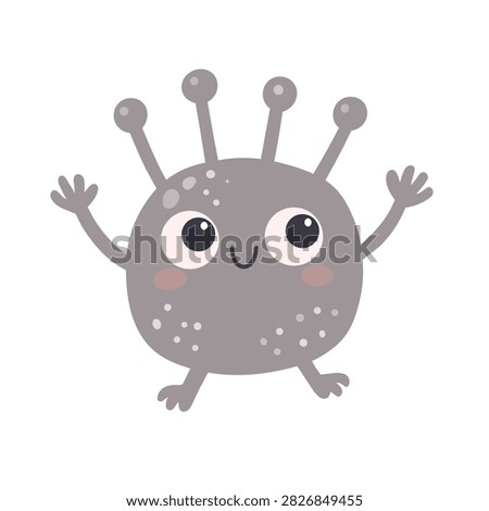 Scandinavian Gray Alien Character with Spiky Head, Antennae and Large Eyes
