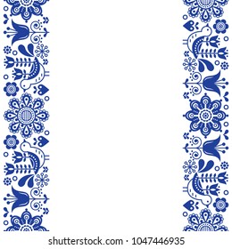 Scandinavian greeting card design, folk art retro vector design, ornament with birds and flowers in navy blue - vertical stripes or border

Floral background with birds and flowers 