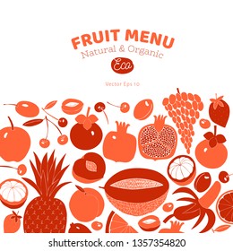 Scandinavian hand drawn fruit design template. Vector illustrations. Fruits background. Linocut style. Healthy food.