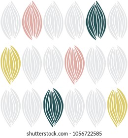 Scandinavian hand drawn seamless pattern with leaves. Minimalistic nordic style. Vector illustration. Botanical elements. Great for textile, decor and printed products.