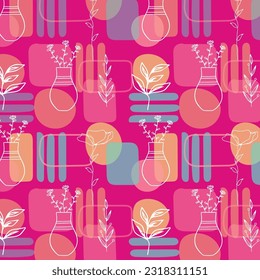 Patrón escandinavo sin fisuras con hojas y flores. Estilo nórdico minimalista. Ilustración vectorial. Elementos botánicos de corte. Ideal para los textiles, la decoración y los productos impresos.