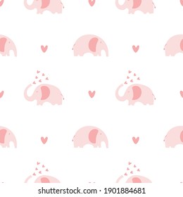 Vector de mano escandinavo elefante retro sin costura con niños de corazón fondo fondo de fondo de fondo de fondo San Valentín, boda, Navidad. Dibujo simple de ilustración ornamental para impresión, web.