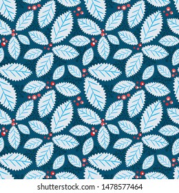 Scandinavian Holly Berry Background pattern. Yuletide seamless pattern. Vector. For Christmas wrapping paper, scrapbook, fabric, packaging.