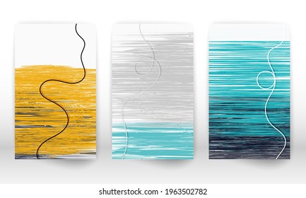 Scandinavian home decor. Set of abstract hand drawn lines. Modern art canvas. Watercolor effect design cover. Scandinavian art design. Doodle lines, texture imitation.