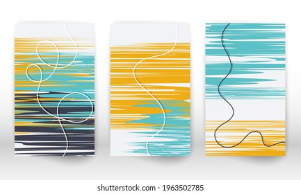 Scandinavian home decor. Set of abstract hand drawn lines. Modern art canvas. Watercolor effect design cover. Scandinavian art design. Doodle lines, texture imitation.