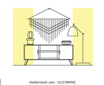 Scandinavian Home Design. Vector Lines Interior Illustration