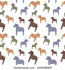 Scandinavian horse logo. Seamless scandinavian horse pattern in apples