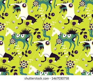 Scandinavian horses pattern flat color design
