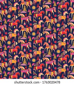 Scandinavian horses pattern seamless design. Decoration textile and paper series