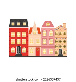 Scandinavian houses on a white background. Vector graphics in flat cartoon style