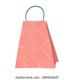 A Scandinavian hug style shopping bag is isolated on a white background. Vector illustration in handdraw style for illustration of shopping and goods. The pink bag has a light pattern on it.