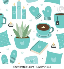 Scandinavian Hygge concept design seamless pattern, Nordic winter elements with love, minimalism background, merry christmas pattern fabric, textile, cards, time to hygge, lagom background