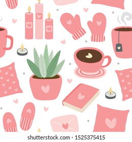 Scandinavian Hygge concept design seamless pattern, Nordic winter elements with love, minimalism background, merry christmas pattern fabric, textile, cards, time to hygge, lagom background