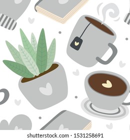 Scandinavian Hygge concept design seamless pattern, Nordic winter elements with love, minimalism background, merry christmas pattern fabric, textile, cards, time to hygge, lagom background