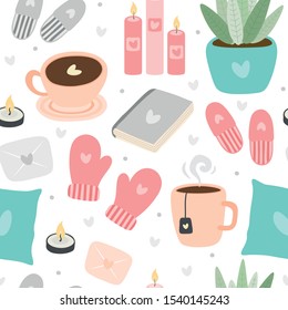 Scandinavian Hygge concept design seamless pattern, Nordic winter elements, minimalism background, merry christmas pattern, time to hygge, lagom background