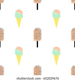 Scandinavian Ice cream seamless pattern. Stylish geometric texture. Trend design. Vector illustration. Popsicle.  Retro style 80s - 90s.