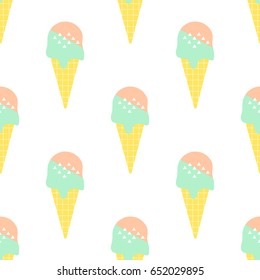 Scandinavian Ice cream seamless pattern. Stylish geometric texture. Trend design. Vector illustration. Popsicle.  Retro style 80s - 90s.