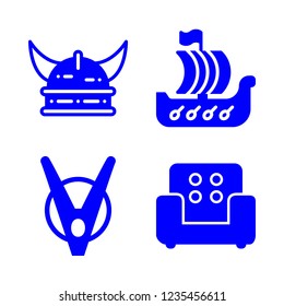 scandinavian icon set about viking, viking ship, arm chair and hairpin vector set
