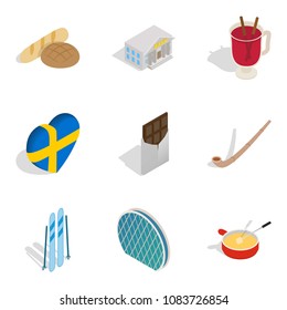 Scandinavian icons set. Isometric set of 9 scandinavian vector icons for web isolated on white background