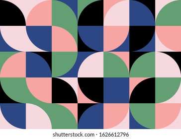 Scandinavian inspired artwork pattern made with simple geometrical circular forms and shapes. Abstract vector composition, useful for backgrounds, poster design, fabric prints, textures, wallpapers.