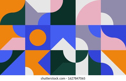 Scandinavian inspired artwork pattern made with simple geometrical forms and geometric shapes. Abstract vector composition, useful for backgrounds, poster design, fabric prints, invitation letters.