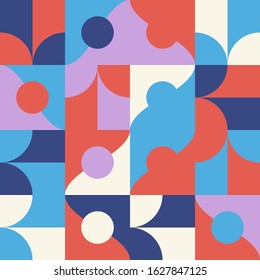 Scandinavian inspired artwork pattern made with simple geometrical forms and geometric shapes. Abstract vector composition, useful for backgrounds, poster design, fabric prints, invitation letters.
