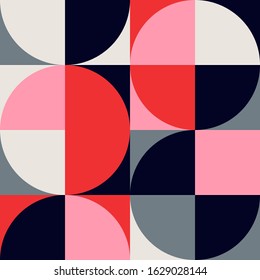 Scandinavian inspired artwork pattern made with simple geometrical forms and hand-drawn shapes. Abstract vector composition, useful for backgrounds, poster design, fabric prints, invitation letters.