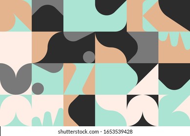 Scandinavian inspired artwork pattern made with simple geometrical forms and hand-drawn shapes. Abstract vector composition, useful for backgrounds, poster design, fabric prints, invitation letters.