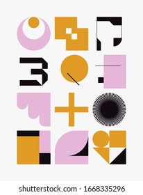 Scandinavian inspired artwork pattern made with simple geometrical forms and cutout colorful shapes. Abstract vector composition, useful for backgrounds, poster design, fabric prints, invitation.