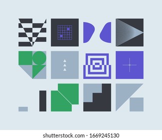 Scandinavian inspired artwork pattern made with simple geometrical forms and cutout colorful shapes. Abstract vector composition, useful for backgrounds, poster design, fabric prints, invitation.