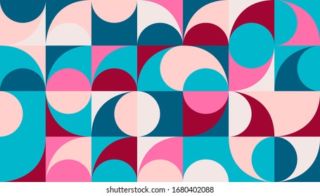 Scandinavian inspired artwork pattern made with simple geometrical forms and cutout colorful shapes. Abstract vector composition, useful for backgrounds, poster design, fabric prints, invitation.