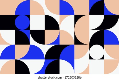 Scandinavian inspired artwork pattern made with simple geometrical forms and cutout colorful shapes. Abstract vector composition, useful for backgrounds, poster design, fabric prints, invitation.