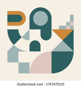 Scandinavian inspired artwork pattern made with simple geometrical forms and cutout colorful shapes. Abstract vector composition, useful for backgrounds, poster design, fabric prints, invitation.